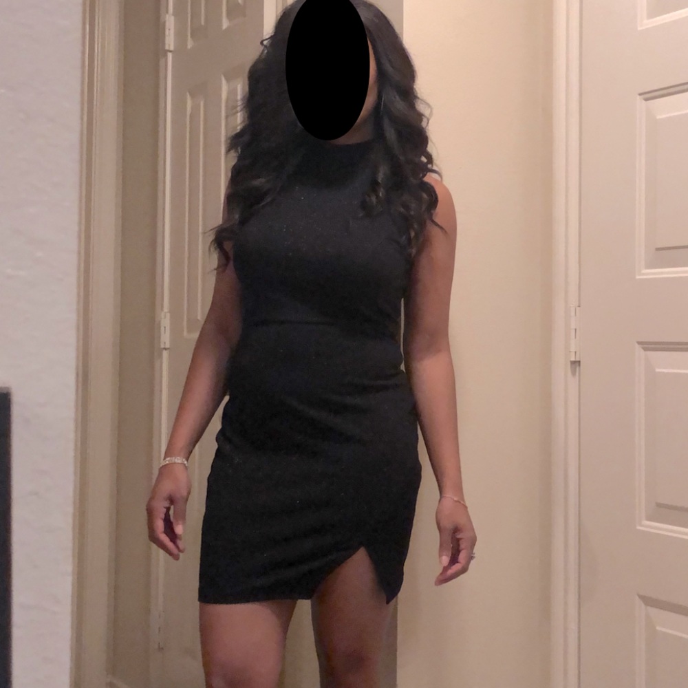 Black Sparkke, Sleeveless, Faux Collar, Mini Dress